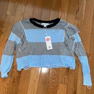 WILDFOX Aura Sweater Blue Grey Striped Oversized